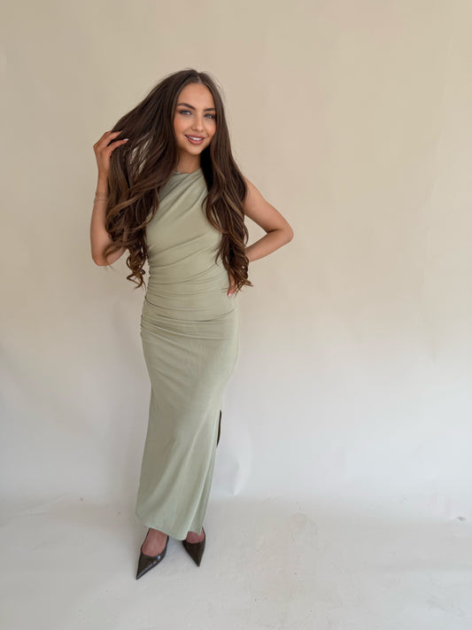 OTC Occasion - Sage Ruched Dress