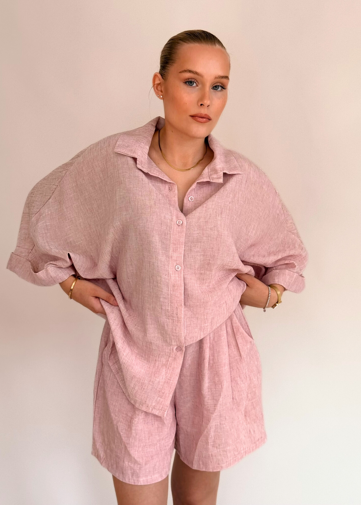 Linen Style Shirt - Blush Pink