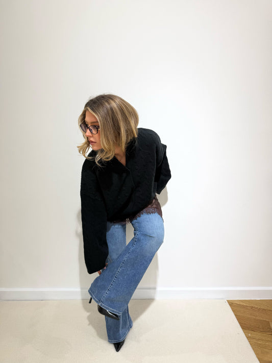 High Waisted Stretch Dad Jean - Mid Blue