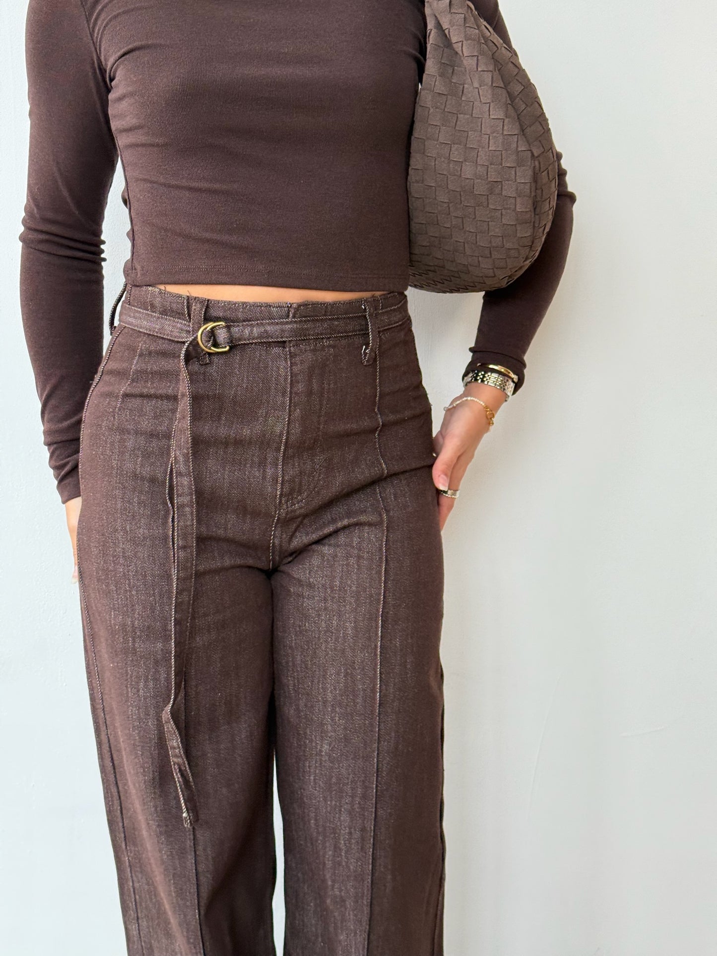 Front Seam Dad Fit Jean - Chocolate