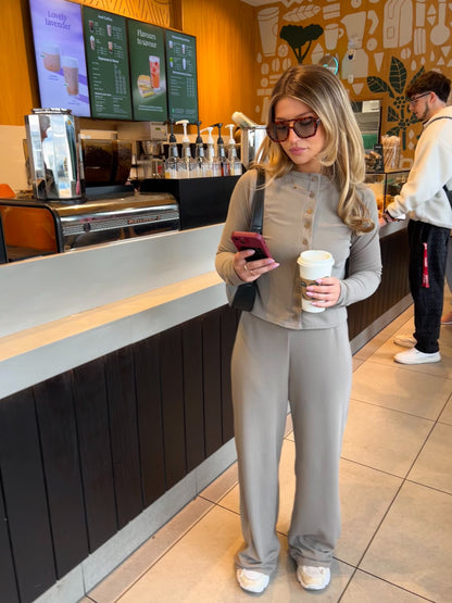 Crew Neck Cardigan & Wide Leg Trouser Co-Ord