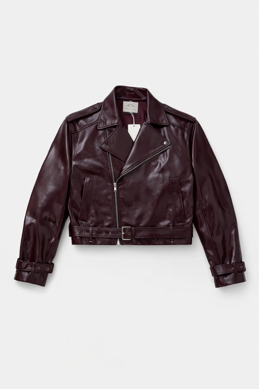 PU Biker Jacket - Burgundy