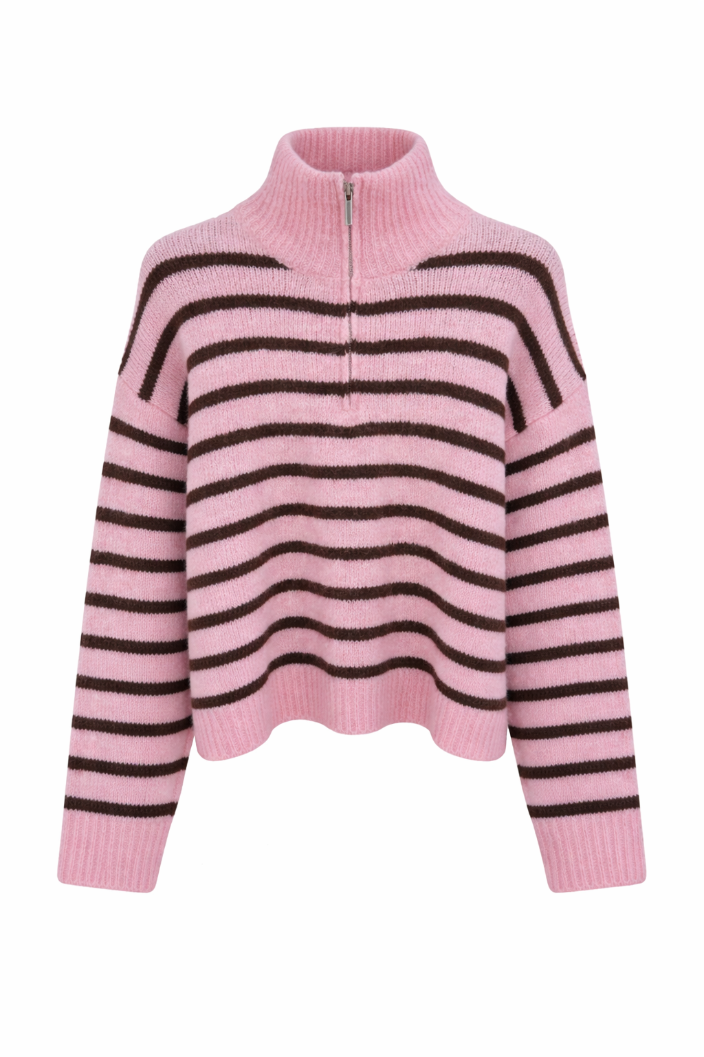 Stripe Quarter Zip - Pink/Chocolate