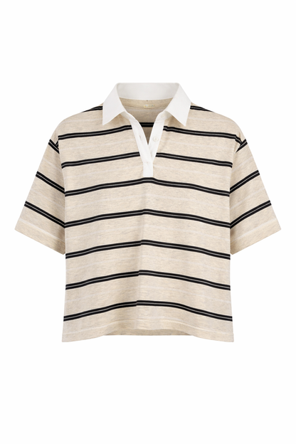 Short Sleeve Rugby Top - Cream/Black/White