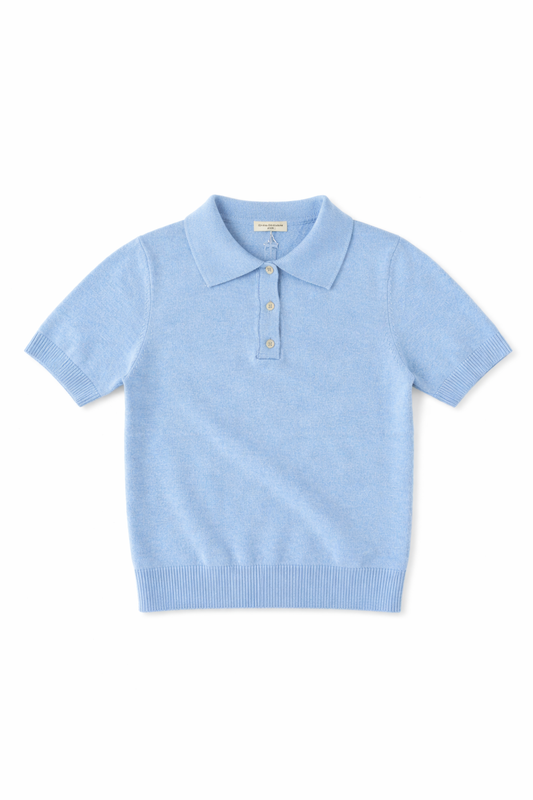 Knit Collar Short Sleeve - Sky Blue