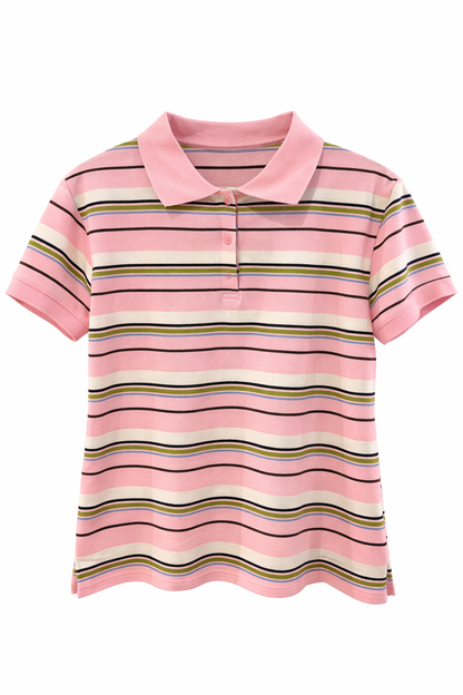 Short Sleeve Rugby Top - Baby Pink/White