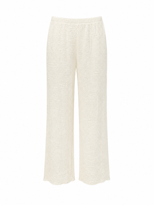 Crinkle Textured Trouser - Cream