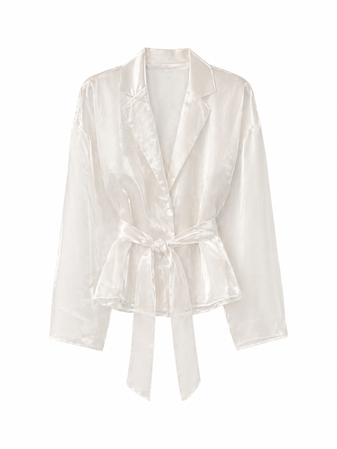 Satin Tie Waist Blazer - Cream
