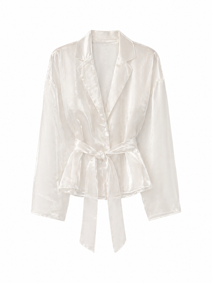 Satin Tie Waist Blazer - Cream