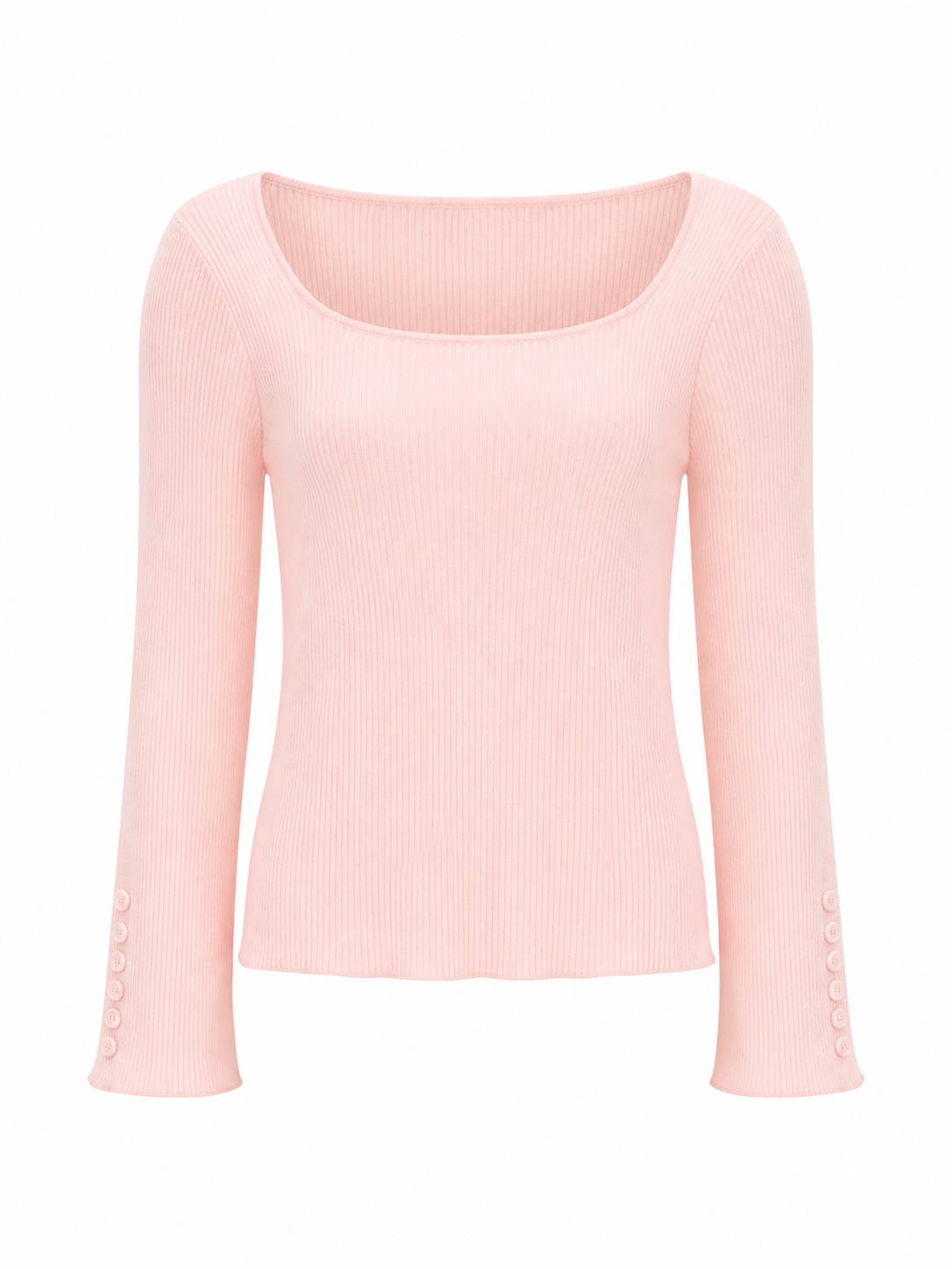 Square Neck Long Sleeve Knit - Baby Pink