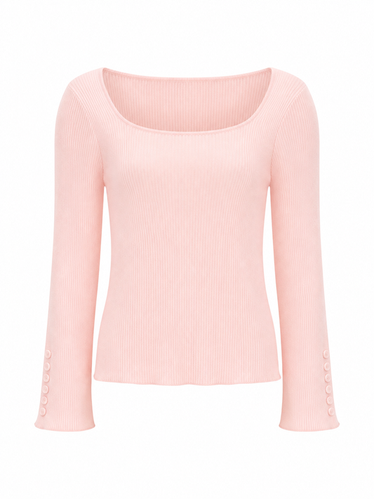 Square Neck Long Sleeve Knit - Baby Pink
