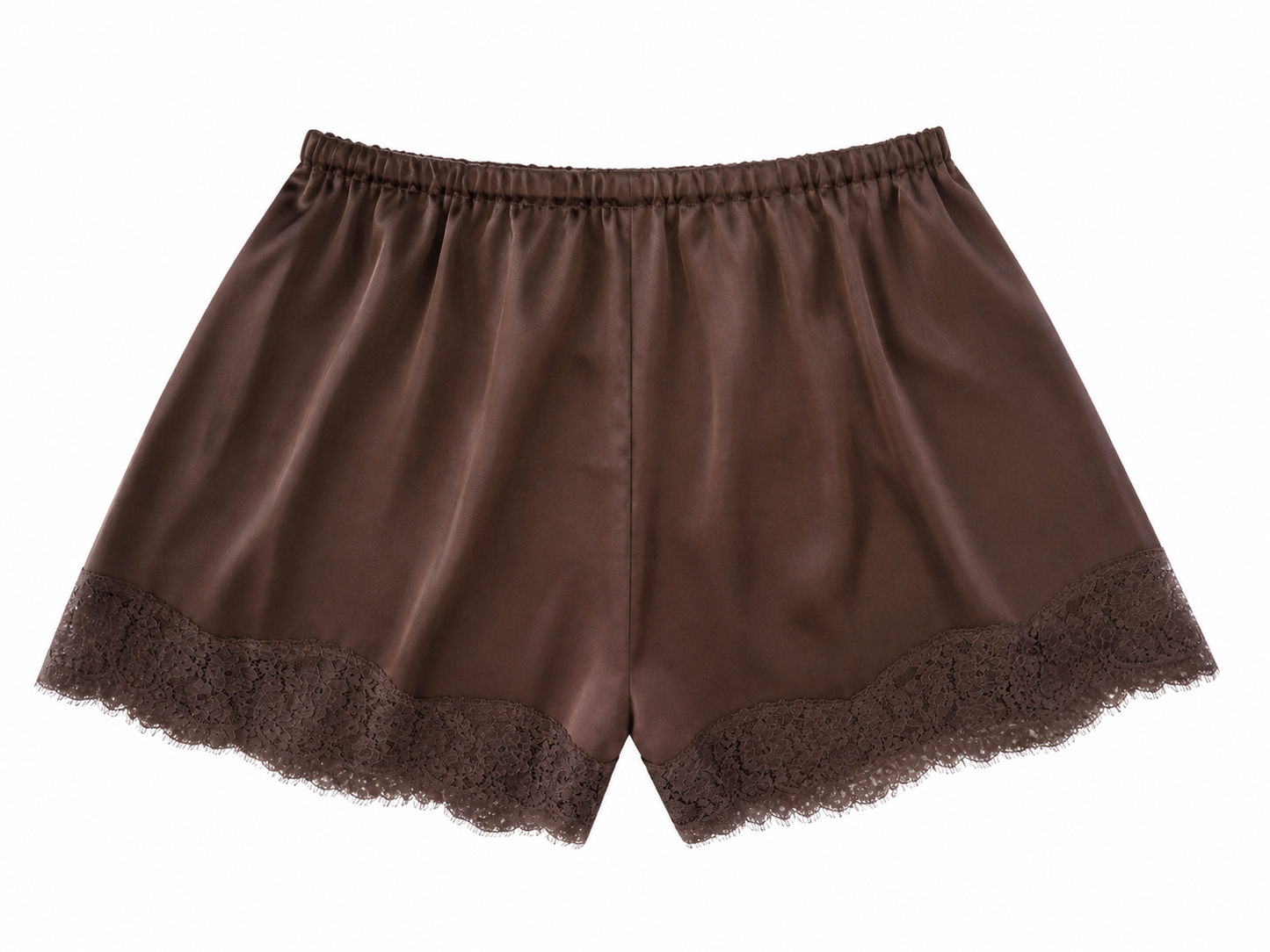 Satin Short with Lace Trim - Chocolate