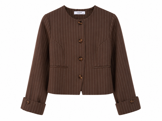 Pinstripe Blazer - Chocolate/Cream