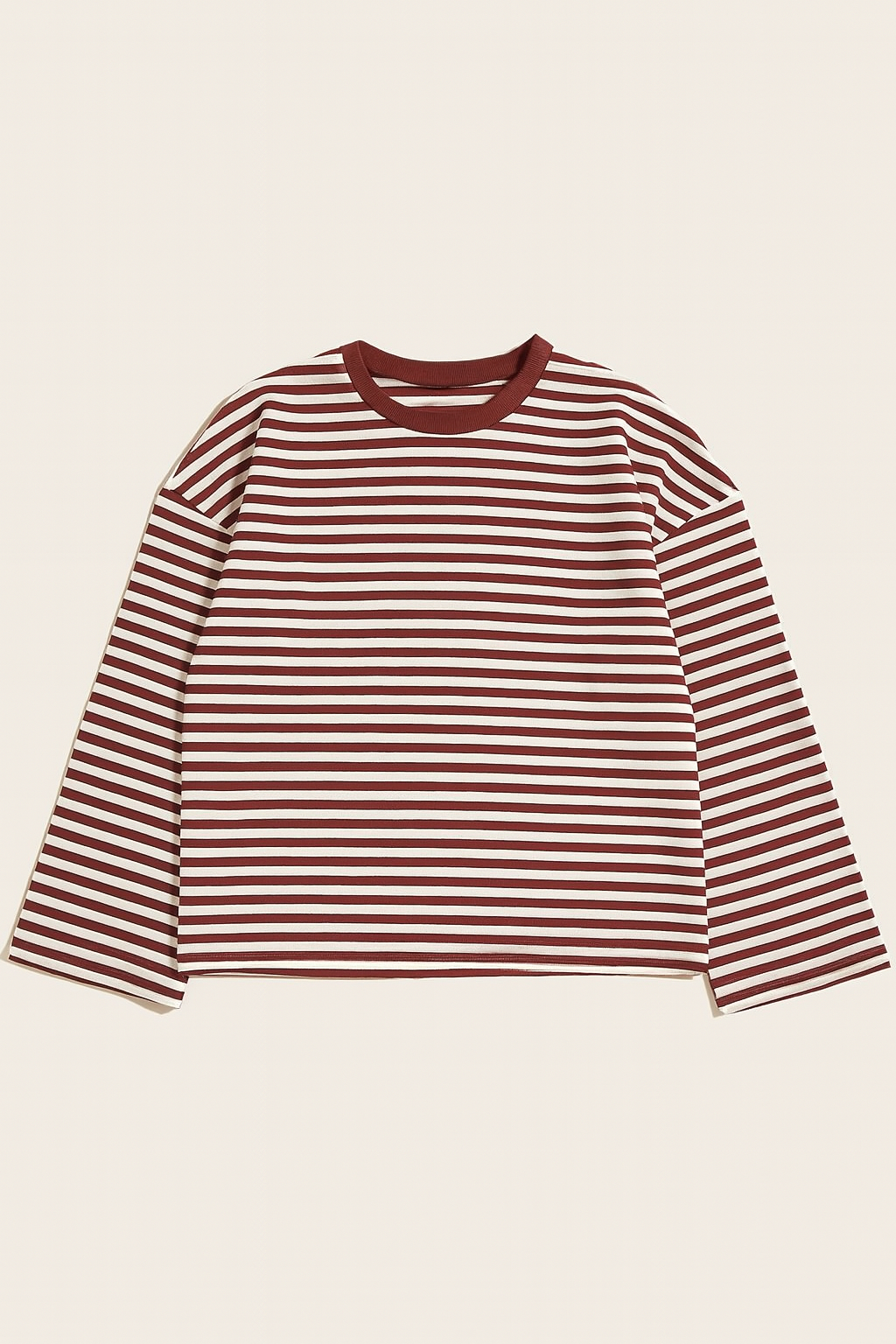 Boxy Long Sleeve Stripe Tee - Burgundy/Cream