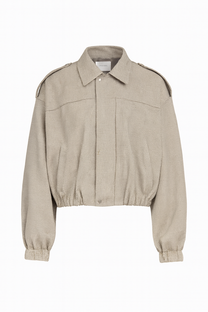 Houndstooth Bomber Jacket - Beige/White