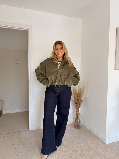 Suede Style Bomber Jacket - Khaki