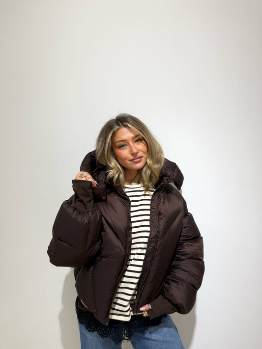 Cropped Puffer Jacket - Chocolate