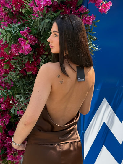 Dune Satin Buckle Halter Top