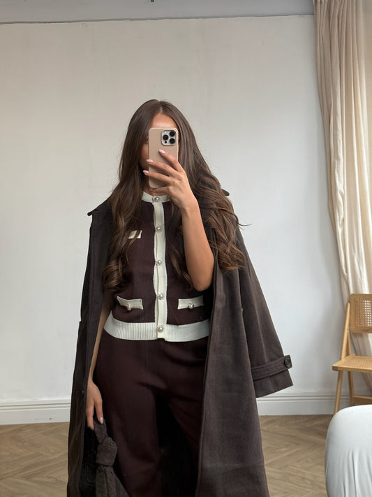 Wool Mix Overcoat - Chocolate