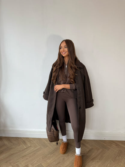 Wool Mix Overcoat - Chocolate