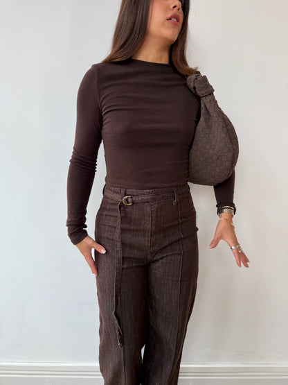 Front Seam Dad Fit Jean - Chocolate