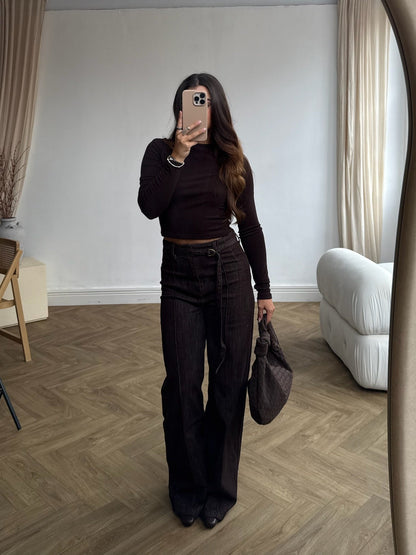 Front Seam Dad Fit Jean - Chocolate