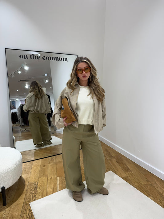 Pinstripe Button Hem Trouser - Khaki