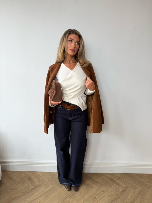 Wrap Knit Long Sleeve Top - Ecru