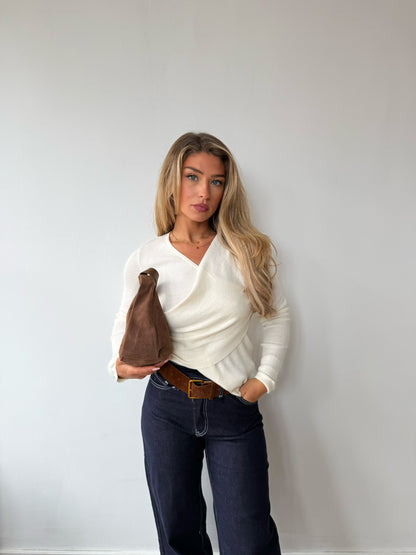 Wrap Knit Long Sleeve Top - Ecru