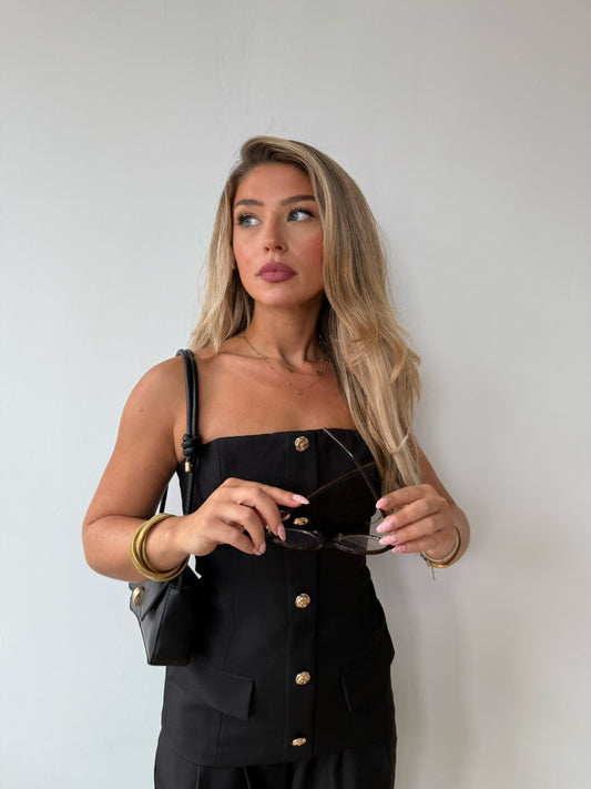 Tailored Button Top - Black