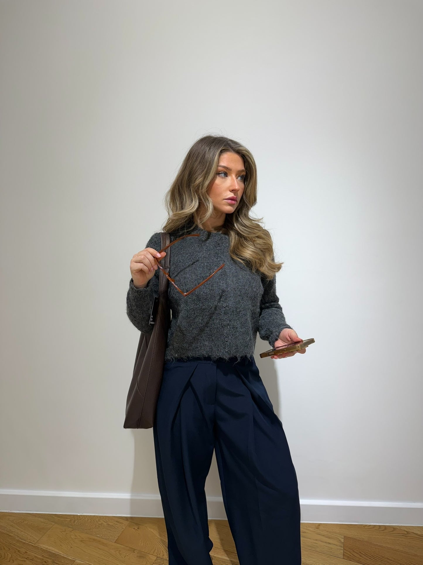Pleated Tailored Trouser - Navy