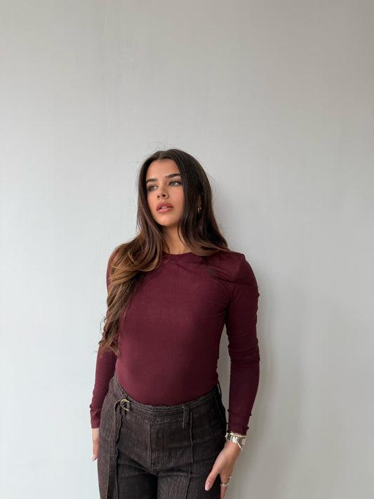 Basic Long Sleeve Top - Burgundy