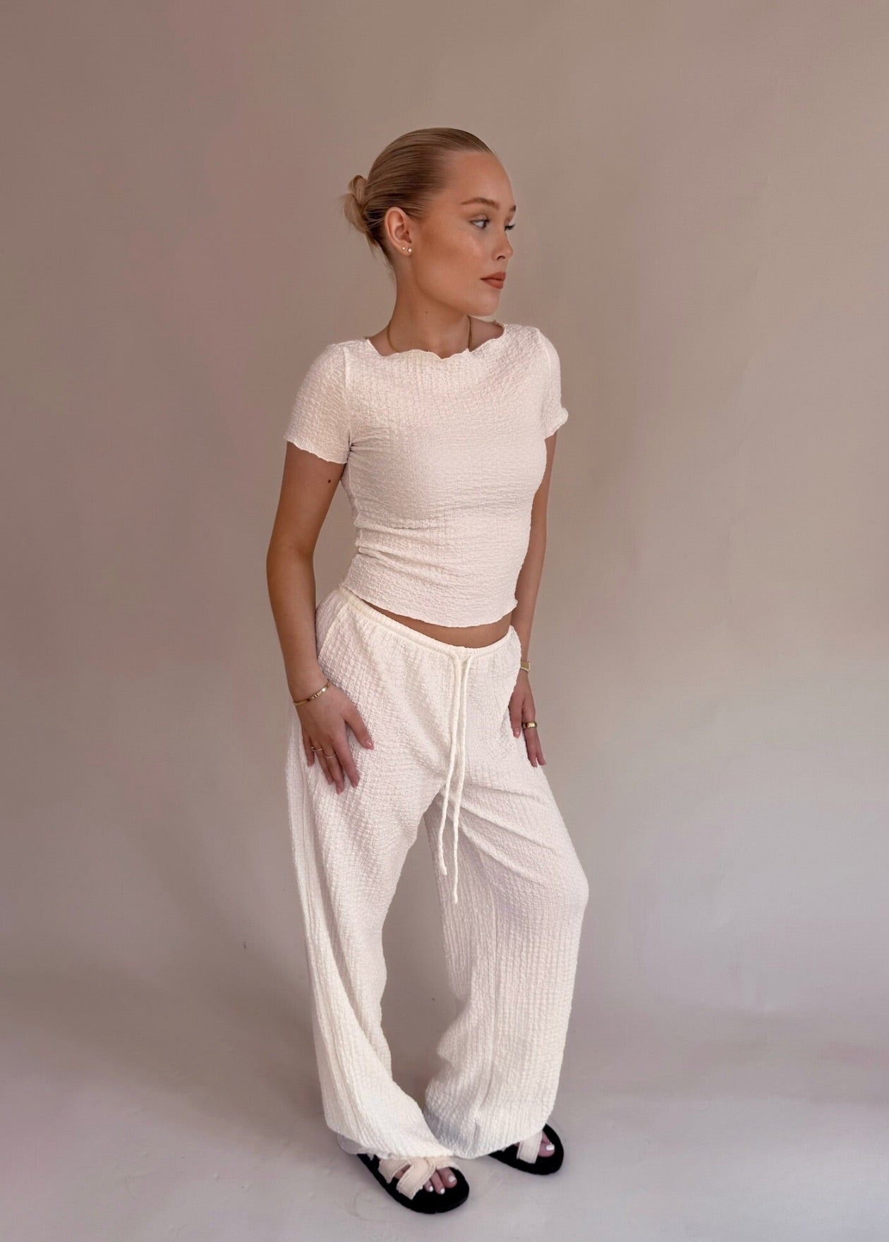 Textured Trousers - Cream
