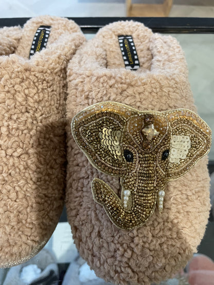 Beige closed toe elephant slippers