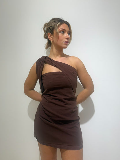 Halterneck Mini Dress - Chocolate