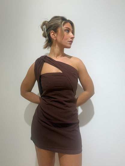 Halterneck Mini Dress - Chocolate