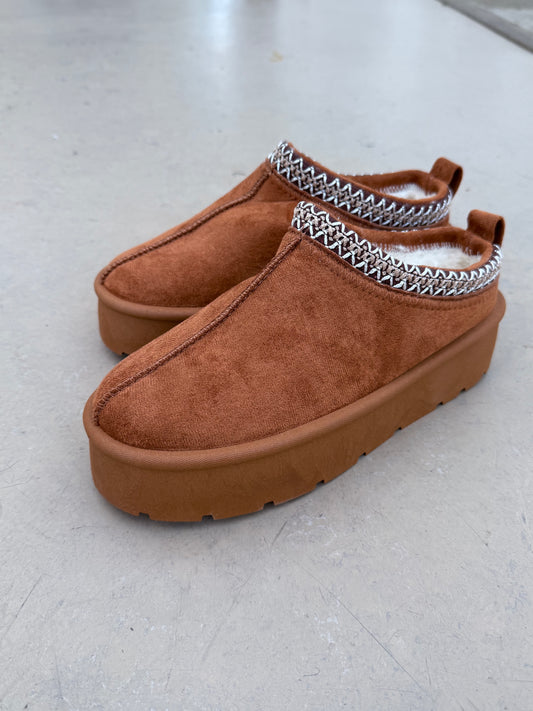 Faux Fur Lined Mules/Mini Boots - Beige
