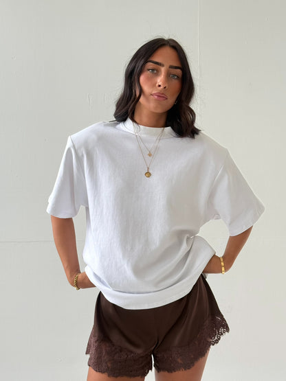 Satin Short with Lace Trim - Chocolate