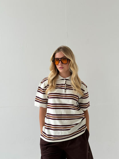 Short Sleeve Rugby Top - Cream/Chocolate/Wine