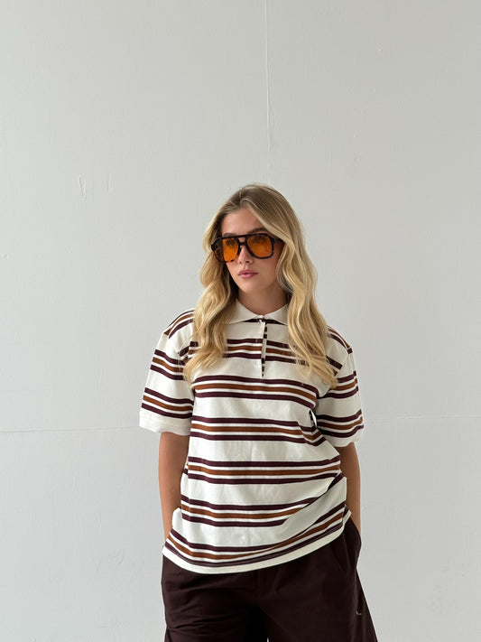 Short Sleeve Rugby Top - Cream/Chocolate/Wine