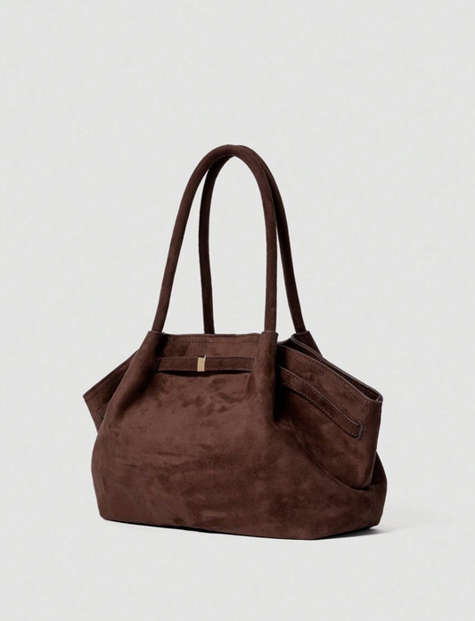 Faux Suede Shopper Bag - Coffee
