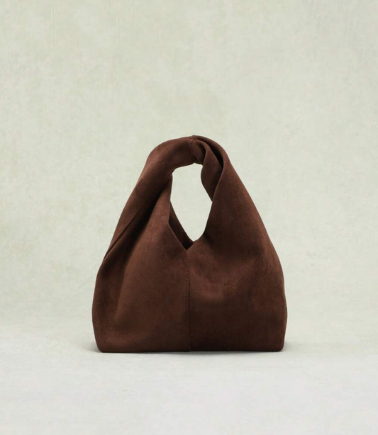 Sculpted Faux Suede Bag - Chocolate