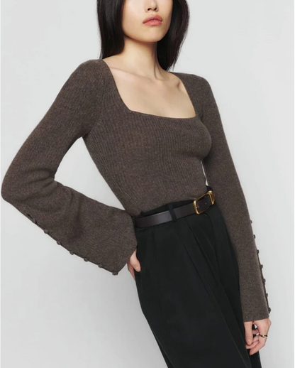 Square Neck Long Sleeve Knit - Mocha