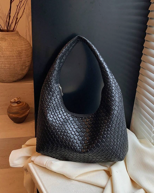 Woven Shoulder Bag - Black
