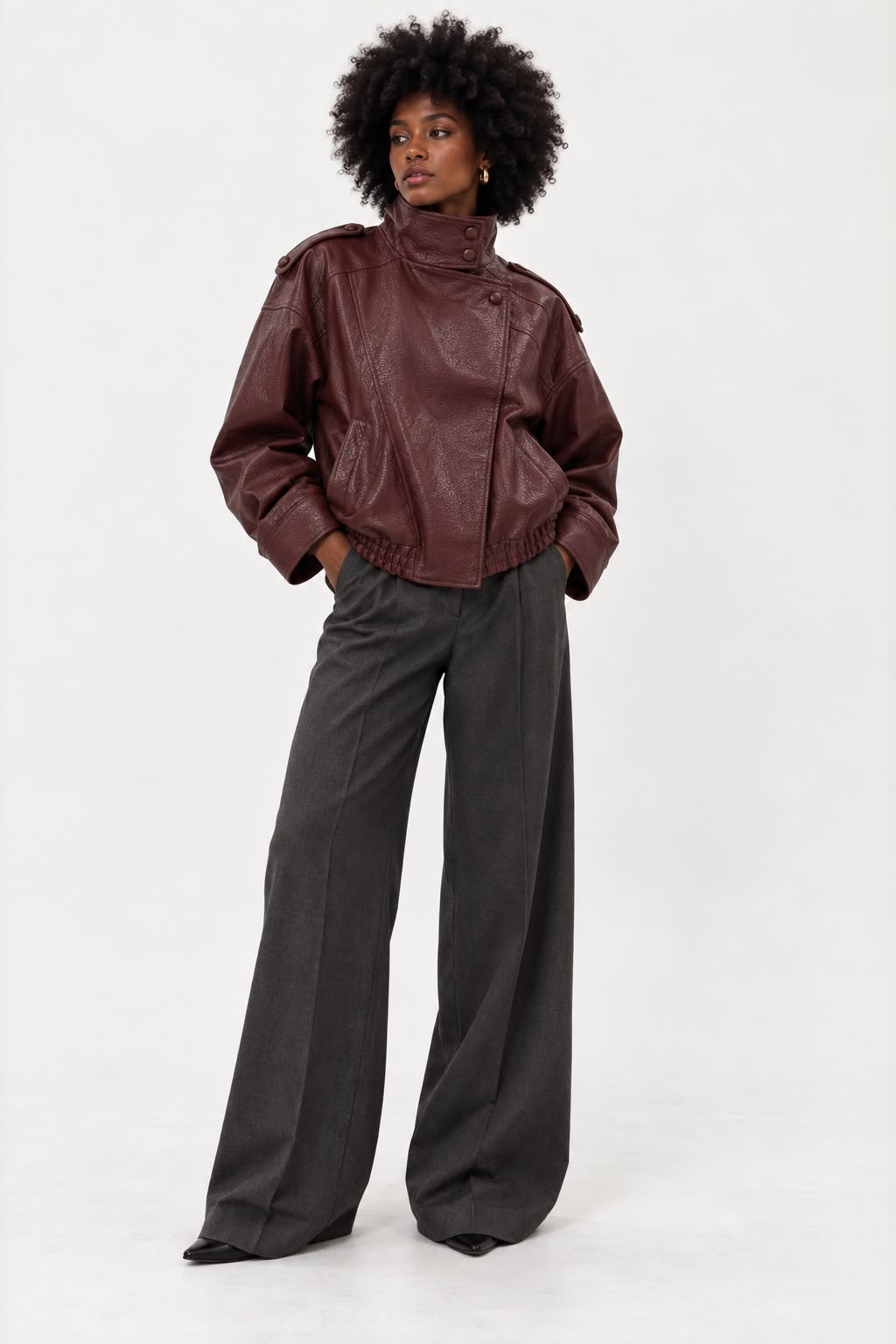 Winnie Funnel Neck Faux Leather Jacket