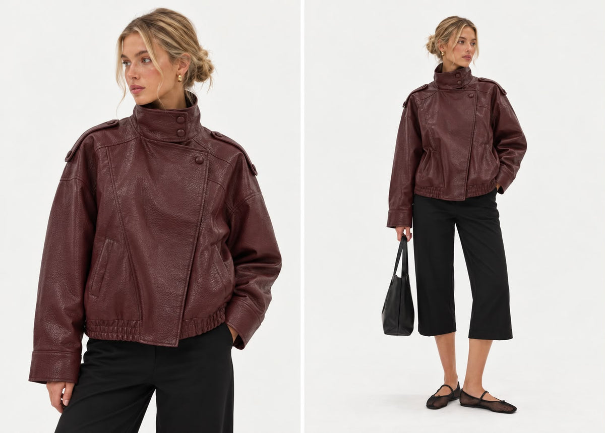 Winnie Funnel Neck Faux Leather Jacket