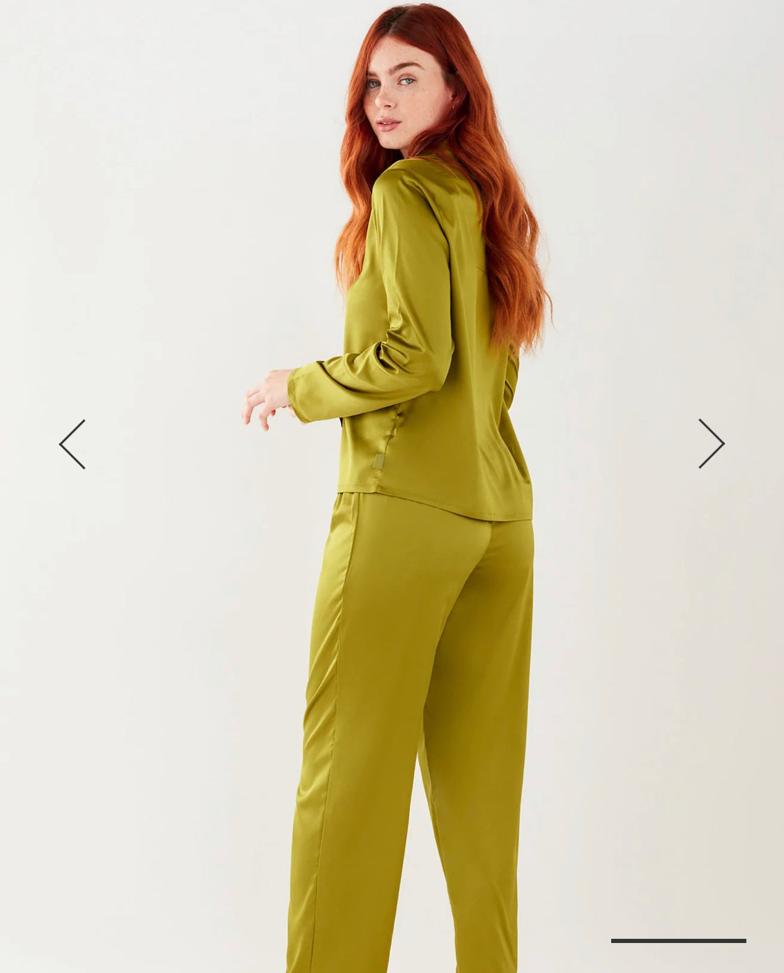 Olive Satin Slim Button Up Long Pyjama Set