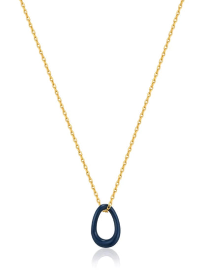Navy Blue Enamel Gold Twisted Pendant