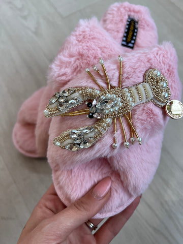 Classic slippers with pink and gold lobster
