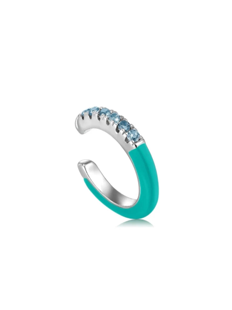 Teal Enamel Silver Ear Cuff